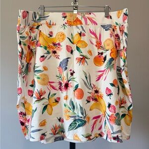 Denim & Co. Naturals Printed Rayon Blend Pull-On Skort White Multi SIZE:1X